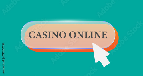 The online casino button.The button for creating glass morphism from transparent glass on a light background. Vector illustration