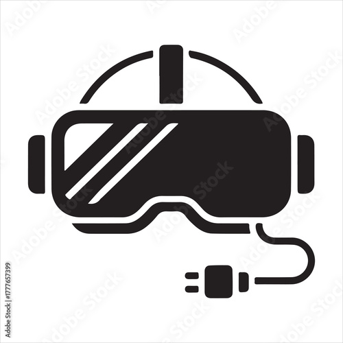 Black virtual reality goggles with cable connection symbolizing advanced VR technology, immersive simulation, and digital innovation design