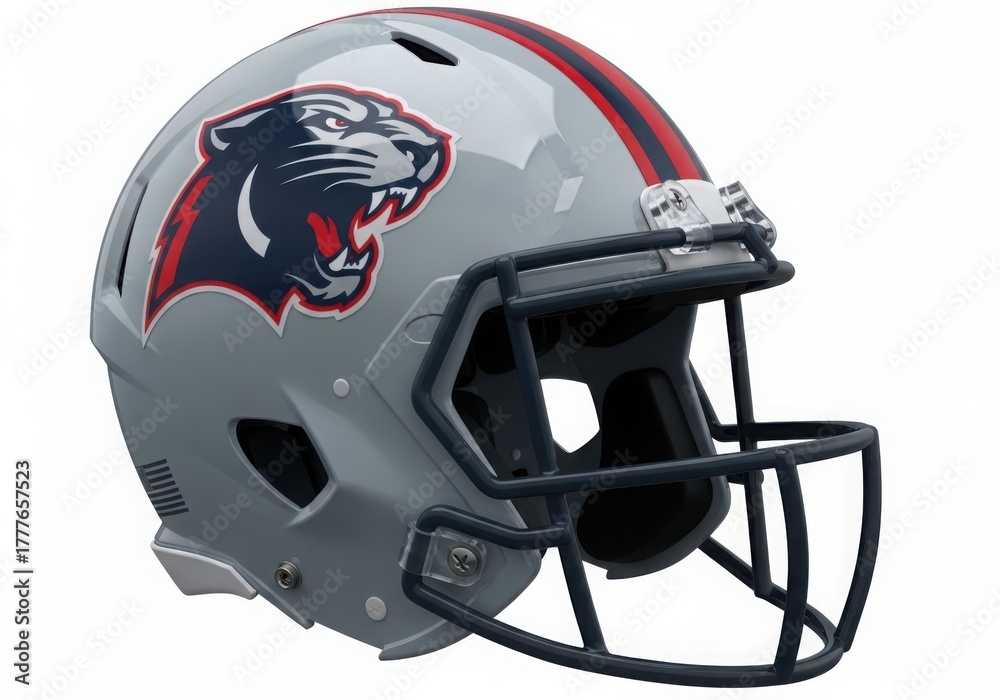 Fototapeta premium American football helmet with panther logo and red stripe