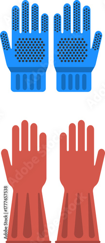Two pairs of protective work and cleaning gloves