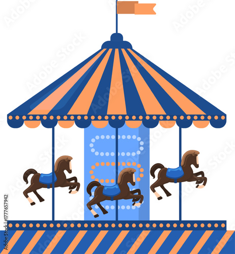Colorful carousel spinning with jumping horses illustration