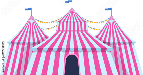 Circus big top tents featuring pink blue stripes