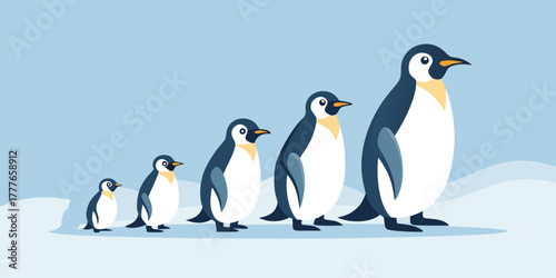Charming penguin illustration with vibrant colors and classic typography for various design applications