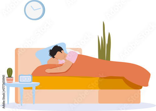 Man sleeping in bed at morning, resting