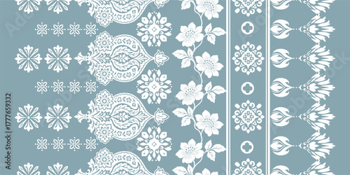 floral pattern vintage ethnic modern embroidery texture boho design vector illustration hand drawn pink flower motif branches leaves wallpaper seamless background border.	