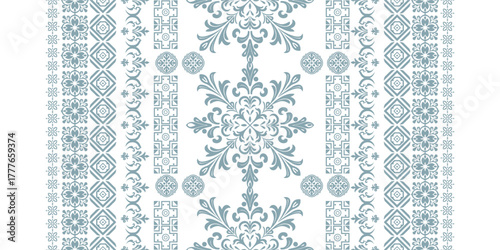 floral pattern vintage ethnic modern embroidery texture boho design vector illustration hand drawn pink flower motif branches leaves wallpaper seamless background border.	