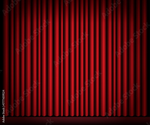 Abstract background featuring a pattern of red vertical lines with a gradient that darkens to black at the edges, creating a pleated effect reminiscent of a closed stage curtain.