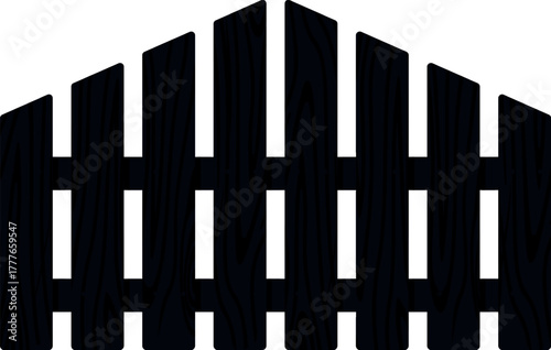 Black wood picket fence housing silhouette illustration