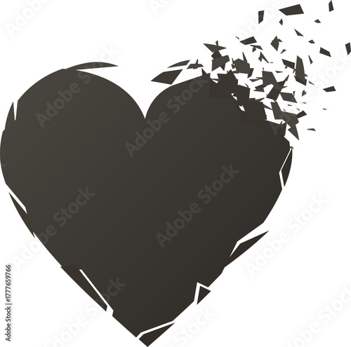 Broken heart shattering into pieces concept