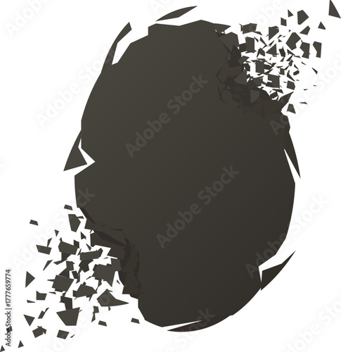 Dark abstract sphere breaking into many fragments