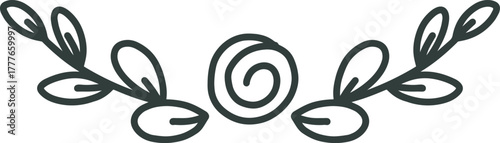 Decorative line art rose bud with leaves ornament