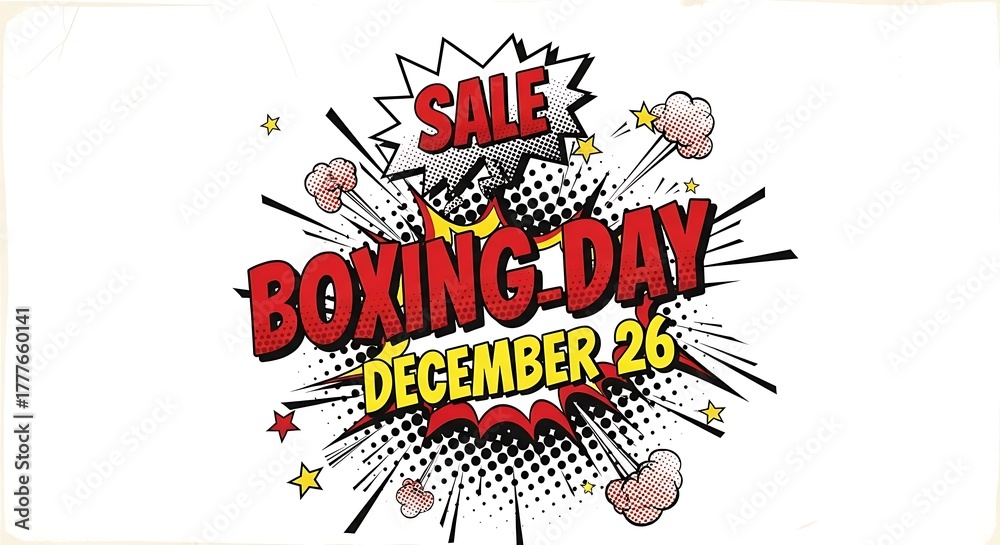 Fototapeta premium Boxing day sale advertisement isolated on white background with comic style