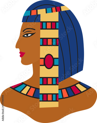 Cleopatra inspired Egyptian queen profile vector illustration