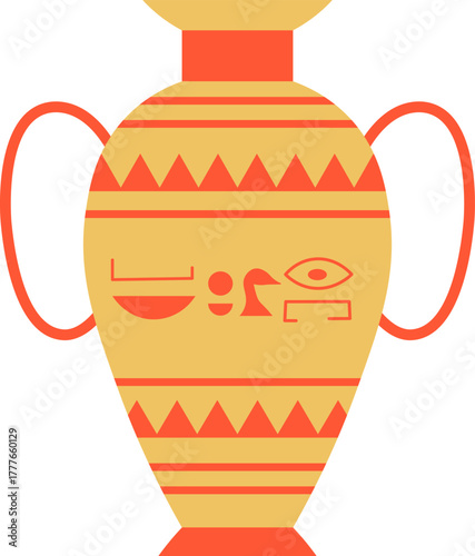 Egyptian amphora featuring hieroglyphs and decorative patterns