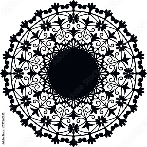Ornamental lace mandala with floral pattern silhouette
