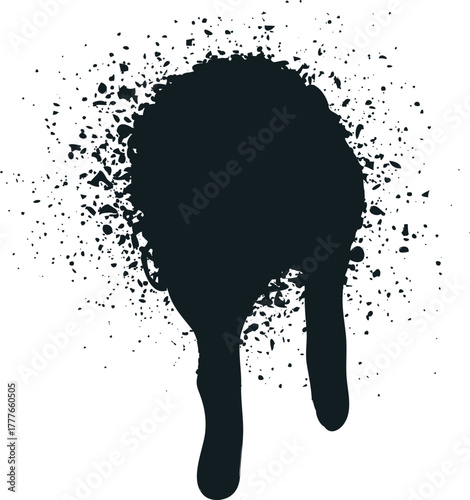 Black ink splash with dripping paint stain
