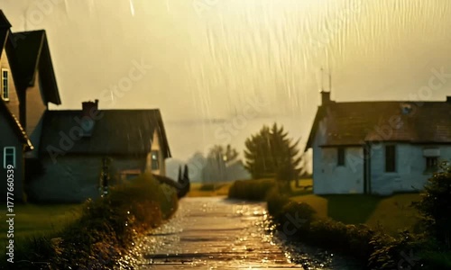 Jalan di tengah pedesaan saat musim hujan 