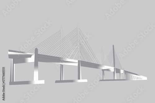 Line art and illustrations of the Penang bridge connecting Penang Island to the mainland.