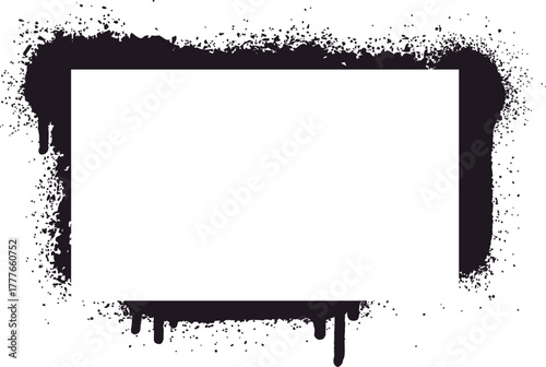 Black spray paint grunge border with drips and splatters