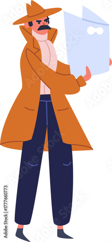 Detective investigating confidential document, solving secret mystery