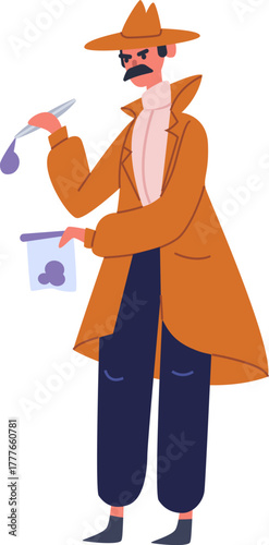 Detective man collecting evidence finding clue during investigation