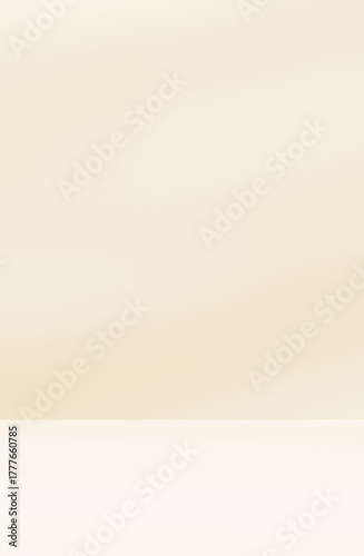 Empty cream beige room studio with shadow of leaves for product presentation. Autumn background. Summer tropical backdrop. Cosmetic showroom.