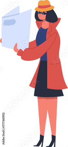 Woman detective spying reading newspaper undercover investigation