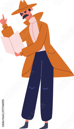 Detective man finding solution to mystery problem