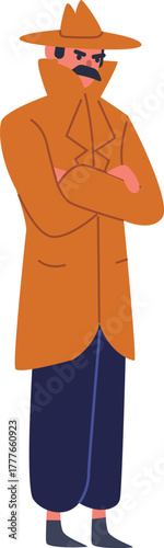 Detective spy man wearing trench coat mysterious criminal investigation
