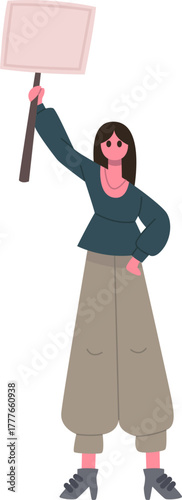 Woman activist holding a blank protest sign up