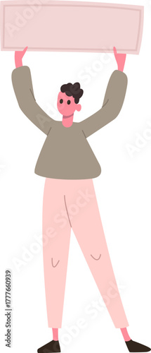 Protester man holding blank sign for activism