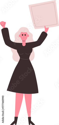 Woman activist protesting holding blank sign vector