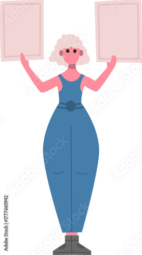 Woman activist holding blank signs protesting for rights