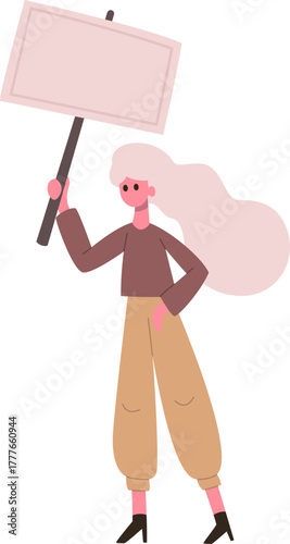 Woman activist protesting holding empty blank sign