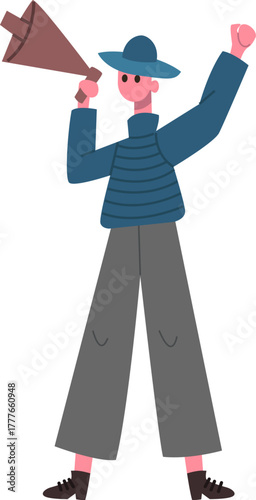 Activist holding megaphone raising fist for protest