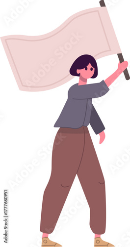 Woman activist holding a blank banner for protest