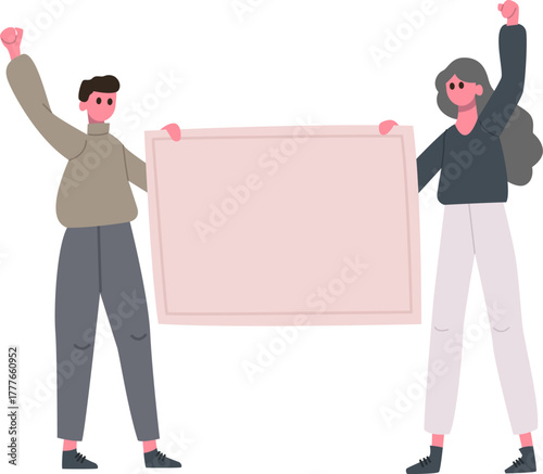 Protesters holding blank sign for activism and demonstration