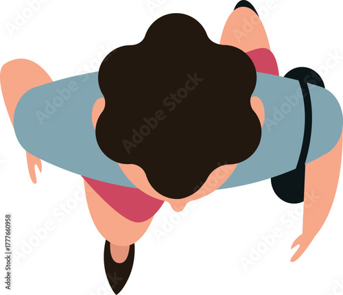 Woman walking overhead view flat design illustration
