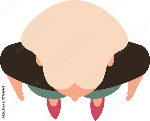 Blonde woman top view standing looking up