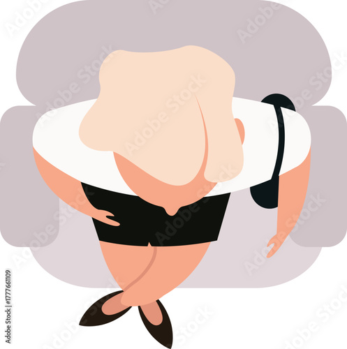 Woman relaxing sitting on sofa, overhead illustration view