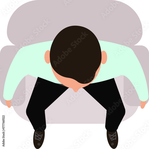 Man sitting in chair leaning forward top view