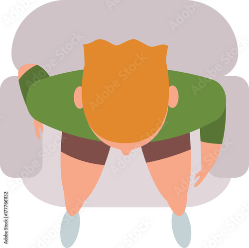 Man relaxing in armchair top view vector illustration