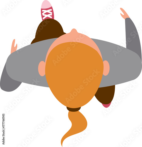 Woman walking illustration top down view flat design