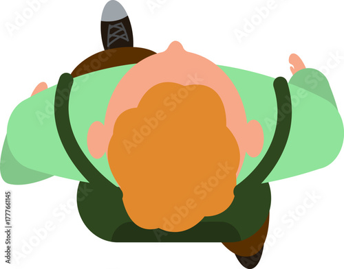 Red haired man walking top view vector illustration