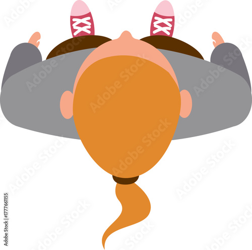 Woman with ponytail looking up from top down view