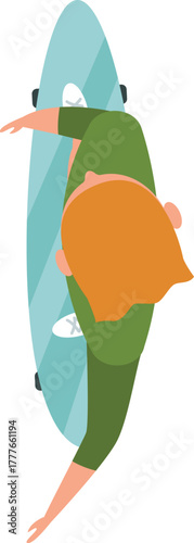 Person riding longboard from a top down view