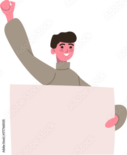 Man holding blank sign raising hand in protest