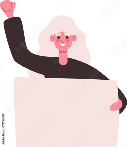 Woman protester raising fist holding blank sign