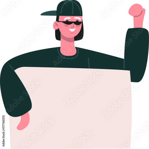 Young person holding blank sign protesting for rights