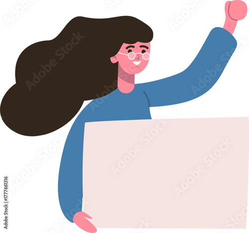 Woman activist raising fist holding protest sign